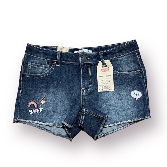 NWT Levi’s Shorty Shorts Raw Hem Embroidered Detail Size 16R Juniors - Picture 15 of 15